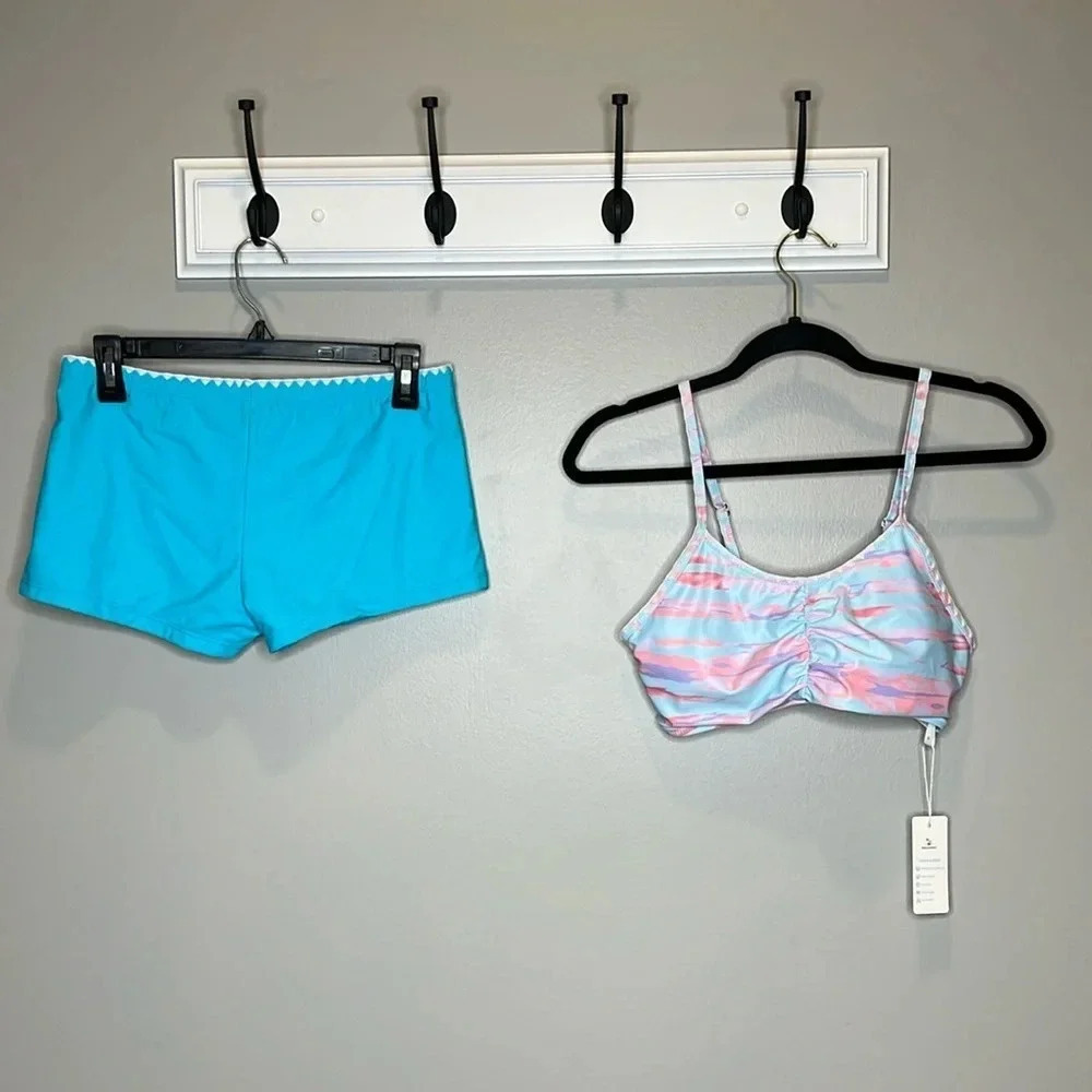 Beachsissi Two Piece Bathing Suit with Shorts Marbled Watercolor Design Medium